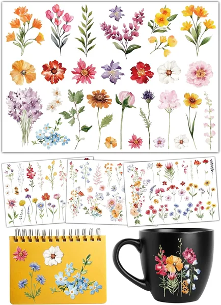 Rub On Sticker Alltag - Aquarell Blumen Motiv Set