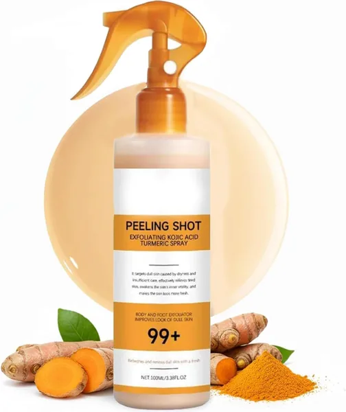 Body Keratin Care Kojic Acid Turmeric Spray Gently Exfoliating Peeling Solution Skincare with Retinol, Glutathione, Niacinamide, Vitamin B, C, E for All Skin Types 100ml