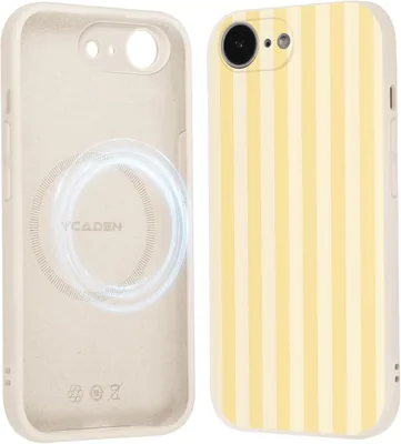 Étui magnétique Xylota pour iPhone 16e, motif rayures esthétique jaune en silicone compatible MagSafe, anti-choc