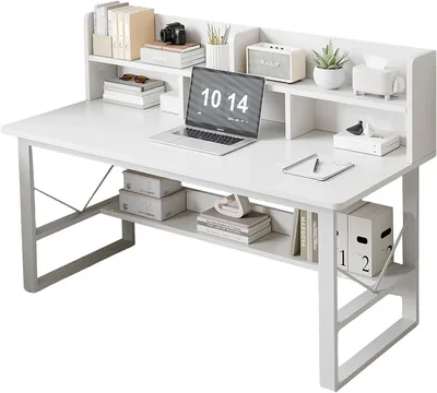 DAYONG Modern Minimalist Study Desk with Bookshelf, 100CM Computer Table with Multi-Level Storage, PC Gaming Workstation Home (57% Off)