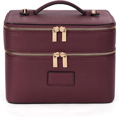 HiTotes Large Leather Makeup Bag Vanity Case Travel Toiletry Bag