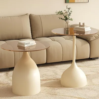 Beauenty Coffee Table Set, Modern Glass-White Side Table