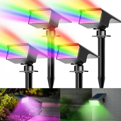 Kolpop 4er-Set RGB Solar Spotlights mit 7 Modi, IP65 Wasserdicht, 800LM, Abends bis Morgens aufladen - 15% Rabatt