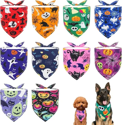 JpGdn Halloween Dog Bandanas - 10pcs XL XXL Pumpkin Bat Scarves Best Deal