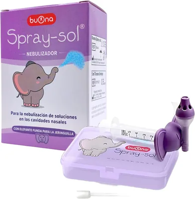 Buona Spray-Sol Nasal Nebulizador para Niños y Adultos - Dispositivo para Lavado y Espray Nasal con Sirope, Cannula y E