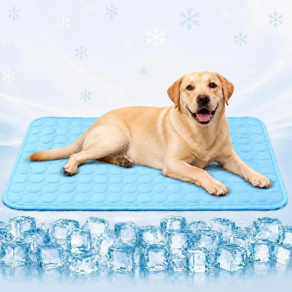 Tapis Rafraîchissant BASVII pour Chien 100x70cm, Sans Gel, Respirant en Soie Glacée