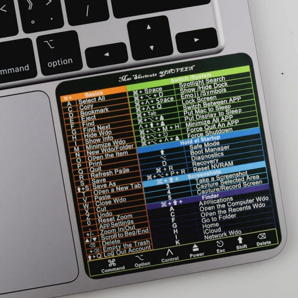 ملصقات اختصارات لوحة المفاتيح Mac OS، تسميات مفاتيح الاختصار للماك بوك برو هواء 13-16 إنش و آي ماك 21-27 إنش، سهل اللصق والنزع
