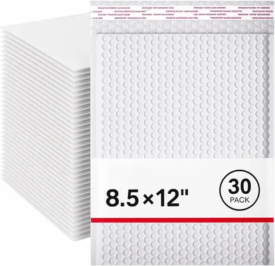 30 Pack Poly Bubble Mailers - White Self Seal Pads for Shipping Clothes & Gifts