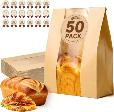 Sourdough Bread Bags - 35cm x 21cm Kraft Paper Bags with Clear Window, Best Deal