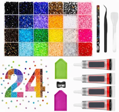 KORVORIA Diamanti Finti 3 mm, Per Unghie, 24 Colori | Base Piatta, Kit Brillante con 5 Strumenti, Come Nuovi