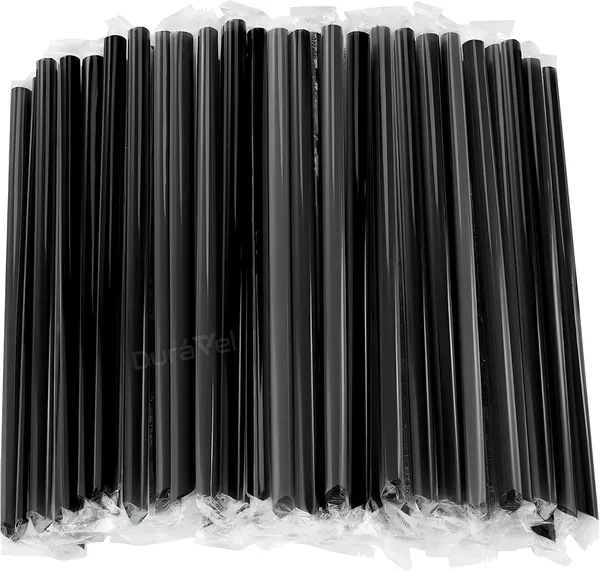 Duravel Black Plastic Drinking Straws, Individually Wrapped, 11mm x 210mm,100 Pieces
