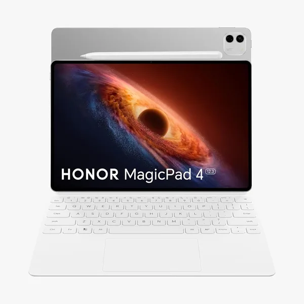 تابلت HONOR MagicPad 4 بحجم 12.3 بوصة بشاشة OLED وسرعة 165 هرتز - مع لوحة مفاتيح لمسية وأقلام سحرية، ومعالج Snapdragon 8 Gen 5، ذاكرة 16 جيجابايت + 512 جيجابايت، تصميم نحيف للغاية
