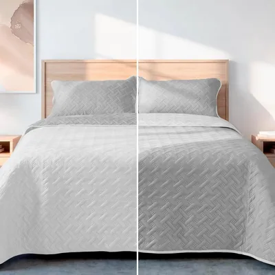 Dreamlab Colcha Ligera Pinsónica Doble Vista con Fundas de Almohadas | Edrecolcha Capitonada Reversible | Edredón de Verano | Azul