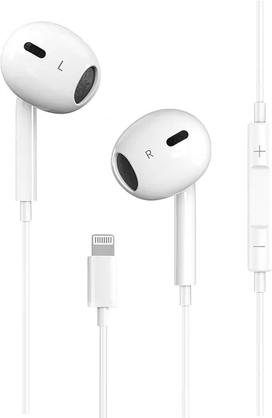 Blåtönade Lightning-öronnät, [Apple MFi godkänd] Headfon med kabel för iPhone 14/13/12/11/8/7 X Pro Max, In-ear