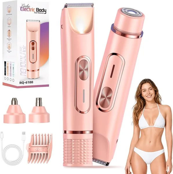 JTF Eléctrico Depilador para Mujeres 4 en 1, Afeitado Doble Cabezal IPX7 Resistente al Agua para Bikini, Axilas, Facial, Nariz y Cejas - S