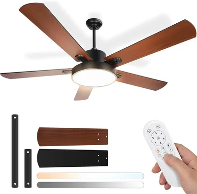 Ventilador de techo Aigostar con luz silenciosa de 52 pulgadas, motor DC reversible de 29W/31.5W LED, control remoto, 6 velocidades, 3000K/4000K/6500K D - Mejor Oferta