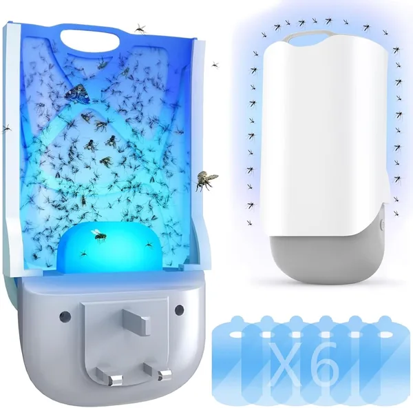 Mosquito Killer Indoor, Plug-in UV Light Bug Zapper with 6 Glue Traps, Flying Insect Trap for Flies,