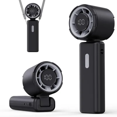 TUNISE 100-Level Mini Turbo Fan - Handgehalteter Ventilator mit wiederaufladbarer Batterie, 4000 mAh, 18h Laufzeit, Echtzeit-LED-Anzeige, 180° Klappbar - Best Deal