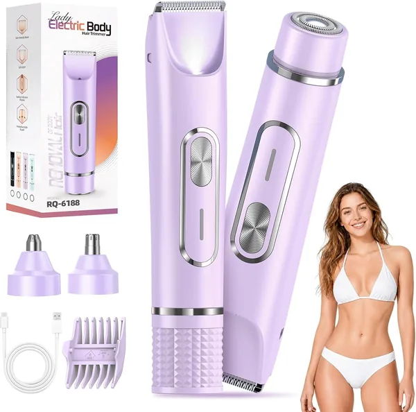Depilador eléctrico JTF para mujeres 4 en 1, afeitado doble cabeza IPX7 impermeable para bikini, axilas, facial, nariz y cejas - S