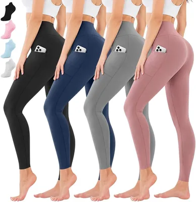 EDECOR Paquete de 4 Leggins Deportivos Mujer con Bolsillos, Leggings Yoga, Mejor Oferta