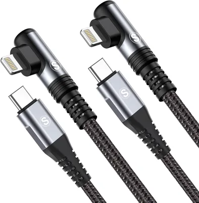 كابل شحن آيفون USB-C إلى Lightning [حزمة من 2، 2 متر] مع شحن سريع بزاوية 90 درجة متوافق مع تسليم الطاقة PD، نوع موصل نايلون مضفر