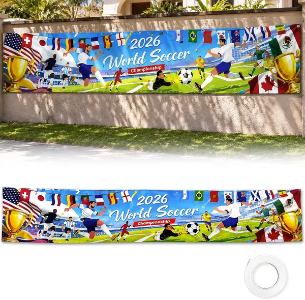 Bannière Coupe du Monde Shallyong, 300x50cm, Toile de Fond Football, Décoration Supporter