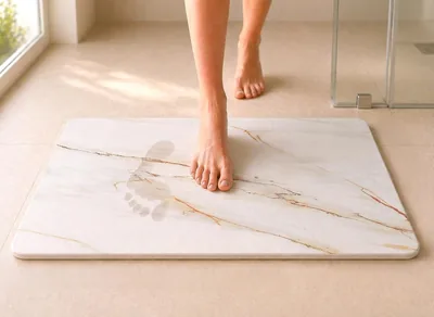 Edihome, Alfombra de Diatomita, 40 x 60 cm, Rápida Secado, Piedra Antideslizante, con Alisado, Toalla Absorbente Rigida, Anti-Hongos, para Baño