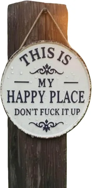 Znak Vintage Happy Place - Metalowa Tablica Dekoracyjna Retro, Zabawny Napis, Ozdoba Ogrodu i Patio