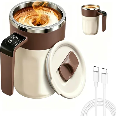 Magnetic Self Stirring Mug - Temp Display, USB-C, Automatic Stirrer