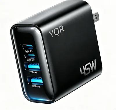 45W PD急速充電器（同時充電、高出力）Type-C充電器、4ポート（2 USB-C、2 USB-A）、小型・軽量
