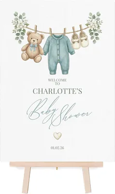 Personalized Boho Baby Shower Welcome Sign - A3 Poster with Easel