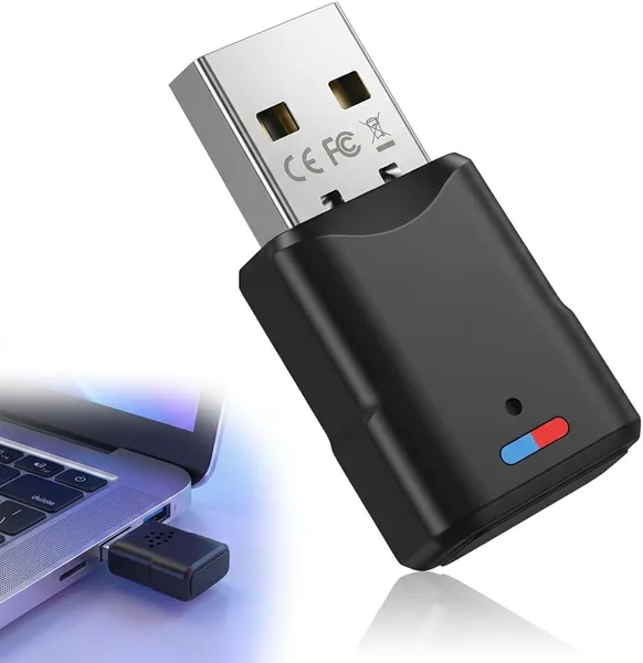 Adaptador Bluetooth 5.3 USB para PC PS5 PS4 Switch, Transmisor Audio Inalámbrico de Baja Latencia, Dongle Bluetooth USB Conex