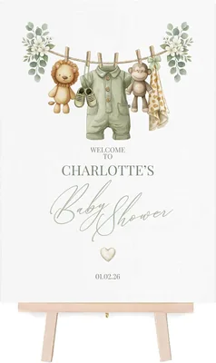 Personalised Boho Baby Shower Welcome Sign - A3 Green Safari