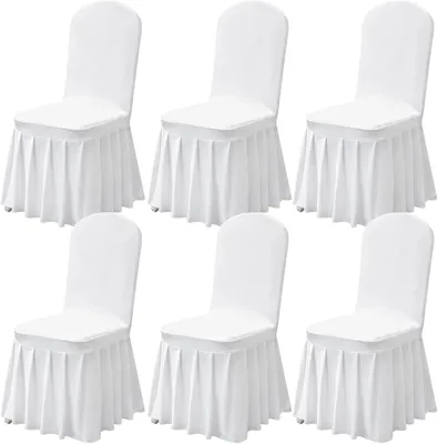 White Chair Covers, 6 Stk. Universell Stretchbare Sesseloverlapp, Tailløs Spandex, Sesseloverlapp med Skort, Tvättbar Overlapp för Hemmet