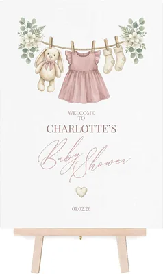 Personalised Boho Baby Shower Welcome Sign - A3 Pink Poster with Easel