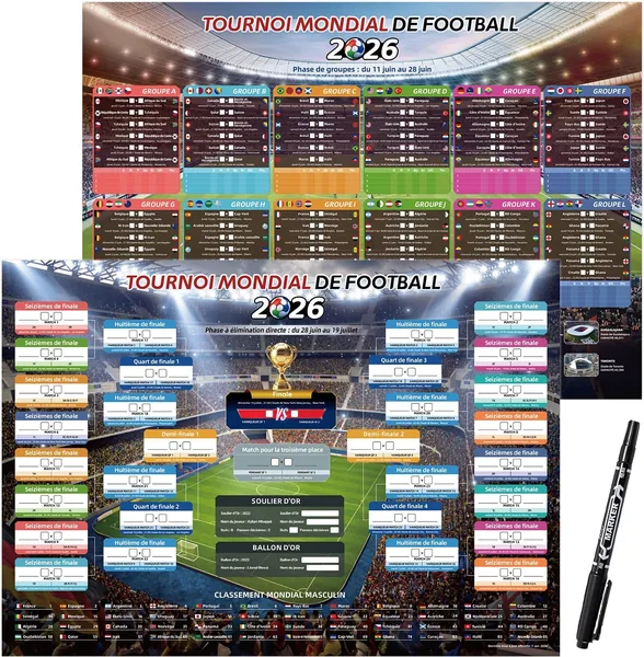 AhfuLife Calendrier Coupe du Monde de Football 2026, Affiche Décorative - A2 Poster de Football (2 Pièces)