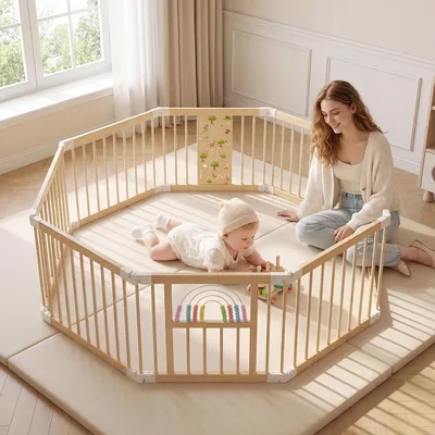 BLEKOO Playpen Portable Wooden Baby Gate - Best Deal