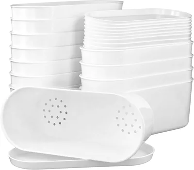 KEILEOHO 12 stuks Bloempotten Ovale met Coaster, 9x9x8.2 cm Plastic Pot Wit, Bonsai Pot voor Balkon of Woonkamer