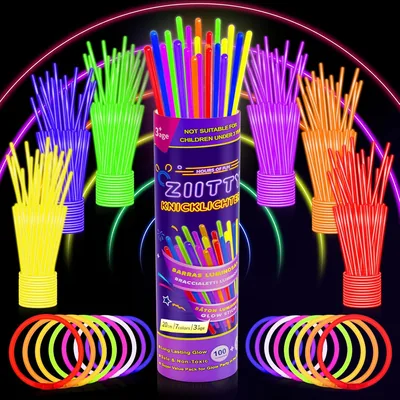 Ziitty Glow Glow Bracelets: 100 Bastoncini Luminosi Neon per Festa, 7 Colori