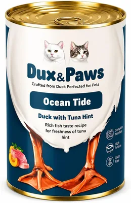Dux&Paws Ocean Tide طعام قطط رطب للبالغين، تغذية كاملة ومتوازنة، وصفة عالية البروتين، ديك مع تون