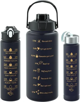 3Pcs Black Motivational Water Bottles - Leak-Proof & Reusable