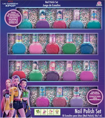 Makeuperia Set de Esmaltes de Uñas para Niñas Guerreras K-Pop, 18 Colores Desprendibles a Base de Agua