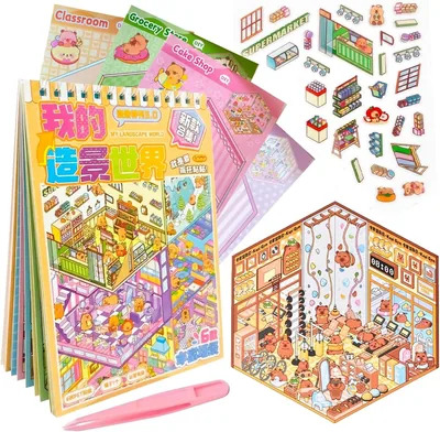 Caderno De Adesivo 3D Capivara Divertida com 6 Cenários DIY e Pinça Para Montar e Decorar 13x18cm Livro Espiral Interativo Pa - Melhor Preço