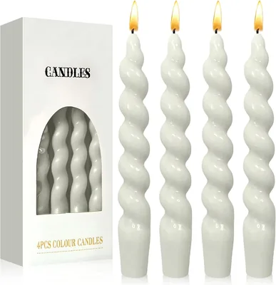 White Shop Candles Set of 4 - 7-inch Handmade Dripless Candles, Unscented & Smokeless