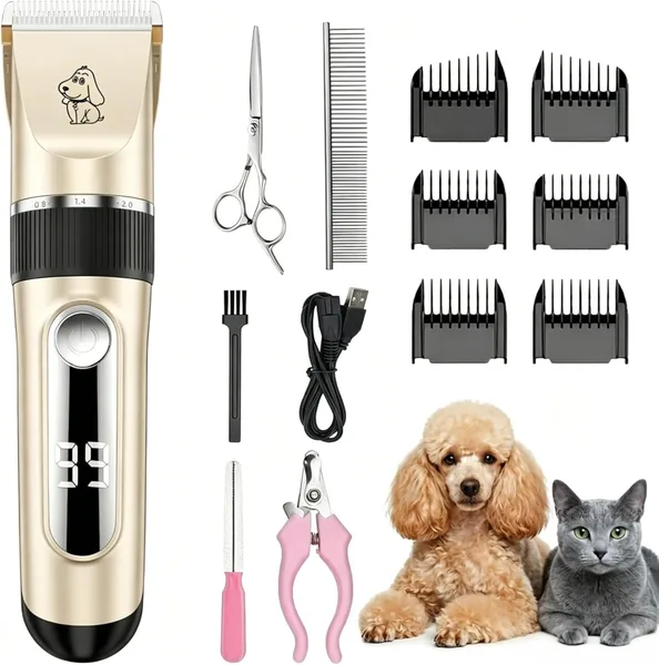 PETVION Peluquería para Perros IPX7 con Carga USB Silenciosa y Pantalla LED con Lamas de Cerámica y 6 Peines - Guía de Tallas