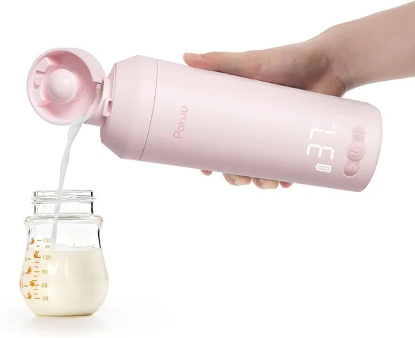 Paruu Portable Baby Bottle Warmer - Échauffage rapide en 2 minutes, bec large facile à nettoyer, 7 niveaux de température