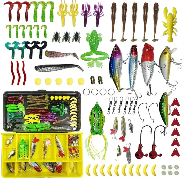 92 Piece Fishing Lures Kit - Hard & Soft Plastic, Steel & Aluminium - Best Deal