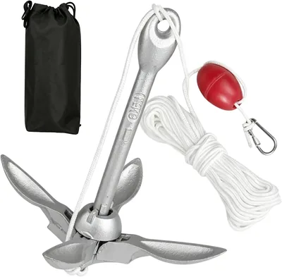 BORDEAG hopfällbar ankare, 1,5 kg, öppet 28 cm, båt-ankare, 20 m ankarsträng, Best Deal