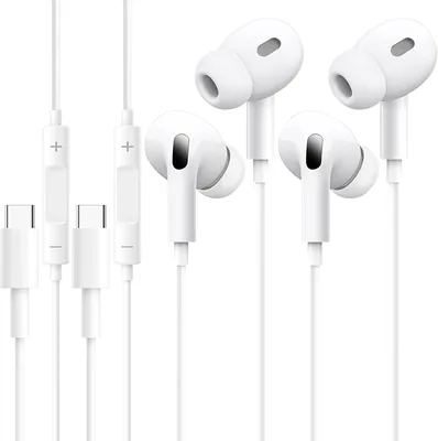 2 Pack USB C Örhörnar In-Ear Headföner med Kabel för Apple iPhone 17/16/15 Pro/Pro Max/Plus, Samsung Galaxy Draadgängiga Örhörnar