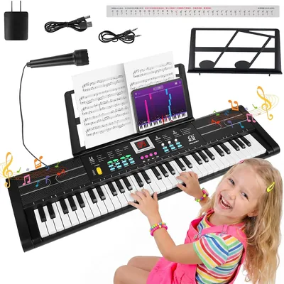 Teclado Musical para Niños con Micrófono y Atril - Piano Digital de 61 Teclas con Altavoces Duales